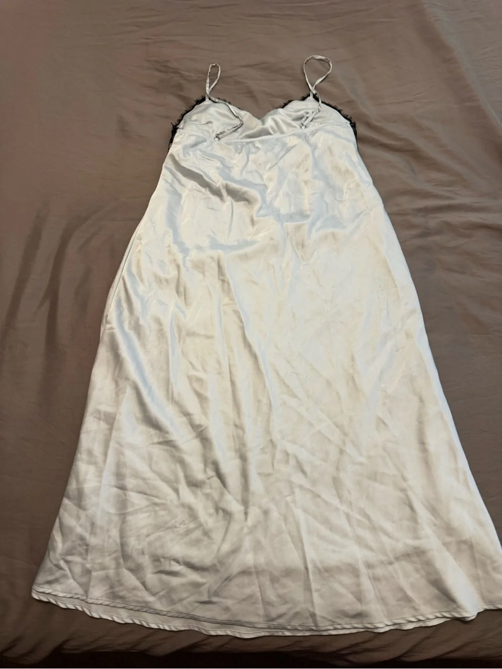 Silky Light Blue Sleep Slip Dress with Black Lace Trim